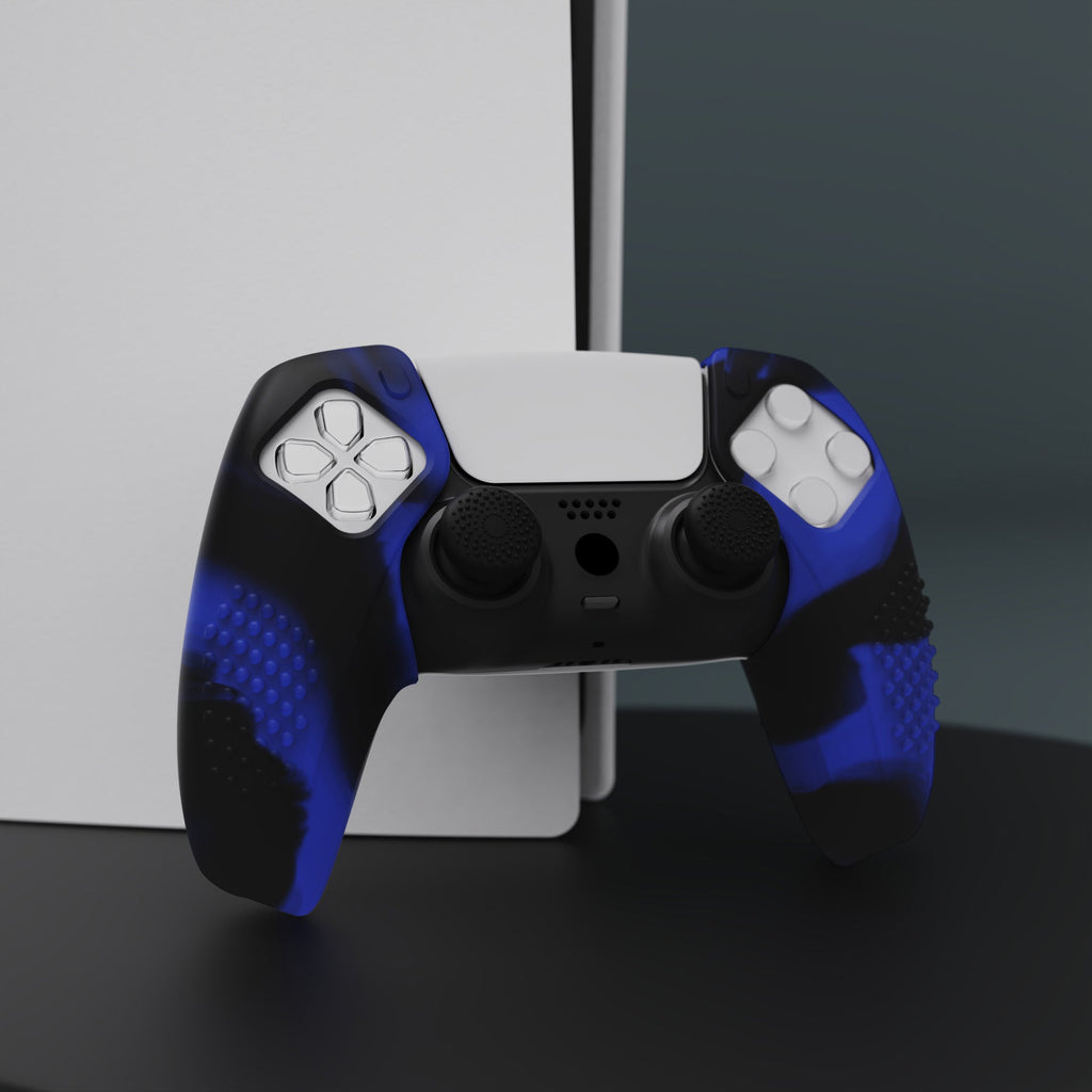 PlayVital 3D Studded Edition Anti-Slip Silicone Cover Skin with Thumb Grip Caps for PS5 Wireless Controller, Compatible with Charging Station - Blue & Black PlayVital