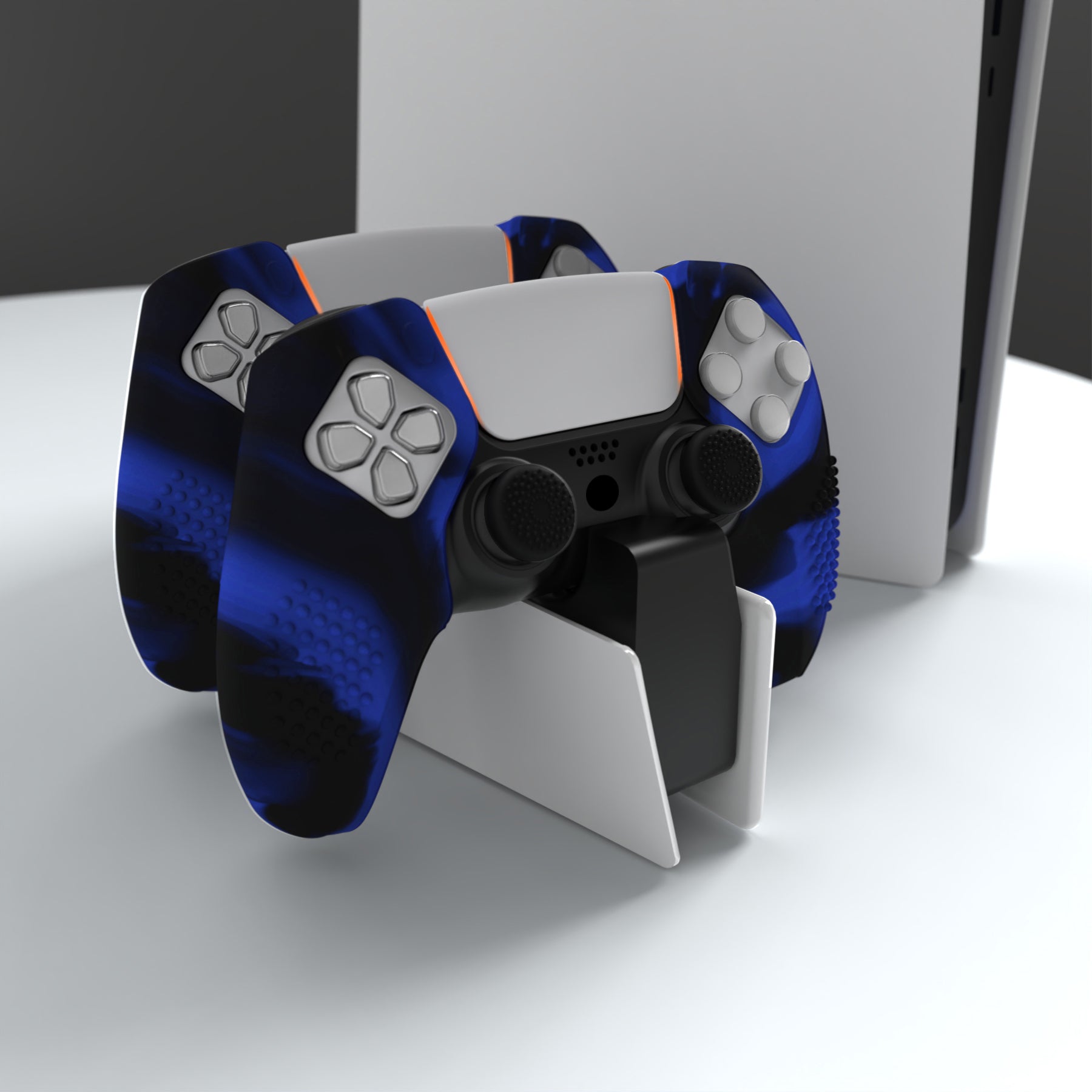 PlayVital 3D Studded Edition Anti-Slip Silicone Cover Skin with Thumb Grip Caps for PS5 Wireless Controller, Compatible with Charging Station - Blue & Black PlayVital