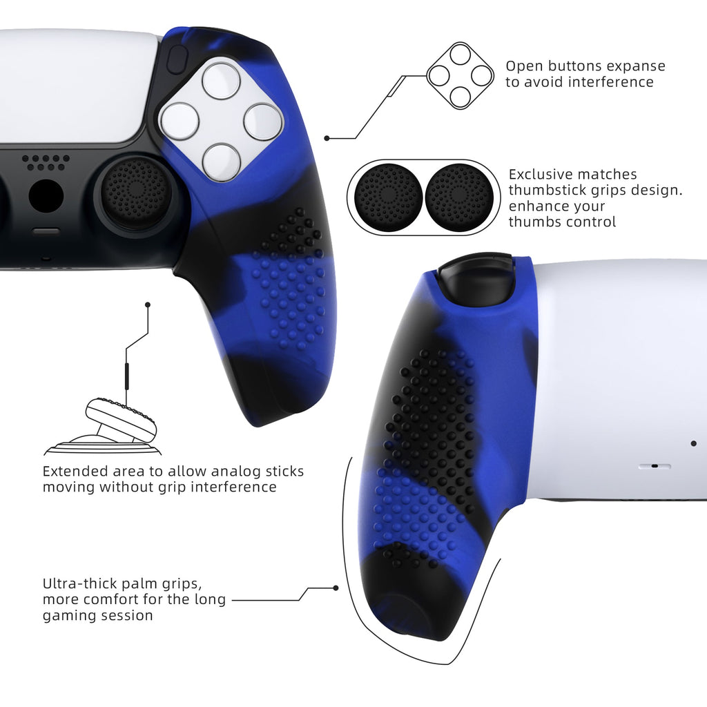 PlayVital 3D Studded Edition Anti-Slip Silicone Cover Skin with Thumb Grip Caps for PS5 Wireless Controller, Compatible with Charging Station - Blue & Black PlayVital