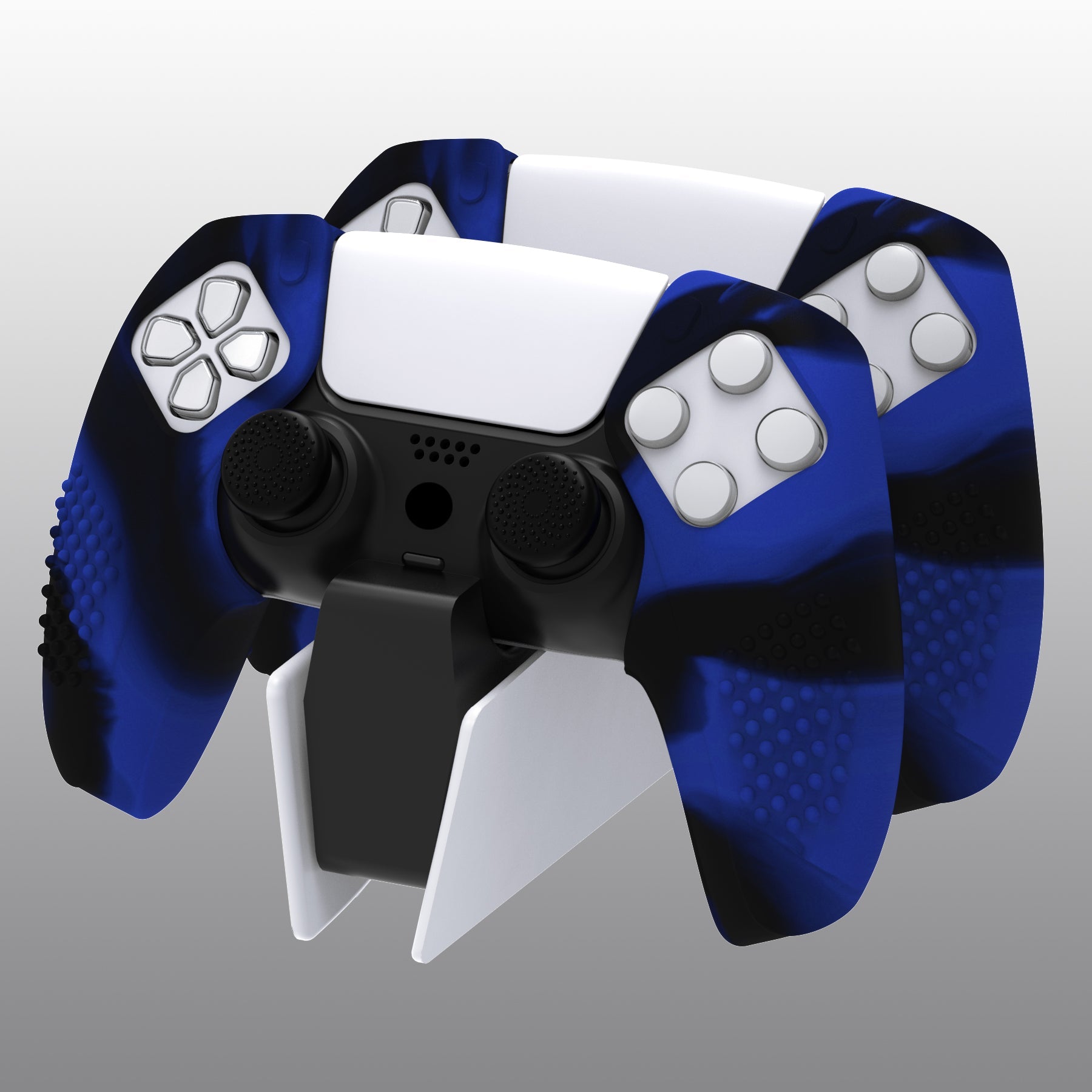 PlayVital 3D Studded Edition Anti-Slip Silicone Cover Skin with Thumb Grip Caps for PS5 Wireless Controller, Compatible with Charging Station - Blue & Black PlayVital