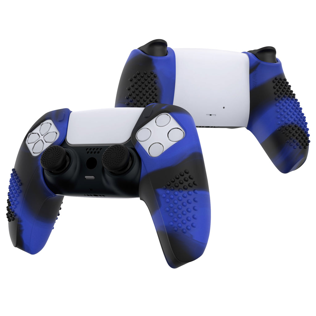 PlayVital 3D Studded Edition Anti-Slip Silicone Cover Skin with Thumb Grip Caps for PS5 Wireless Controller, Compatible with Charging Station - Blue & Black PlayVital