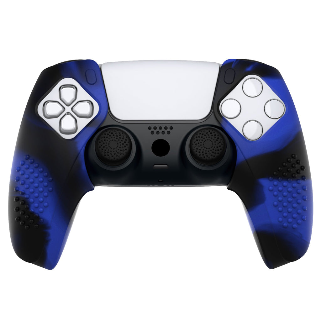 PlayVital 3D Studded Edition Anti-Slip Silicone Cover Skin with Thumb Grip Caps for PS5 Wireless Controller, Compatible with Charging Station - Blue & Black PlayVital