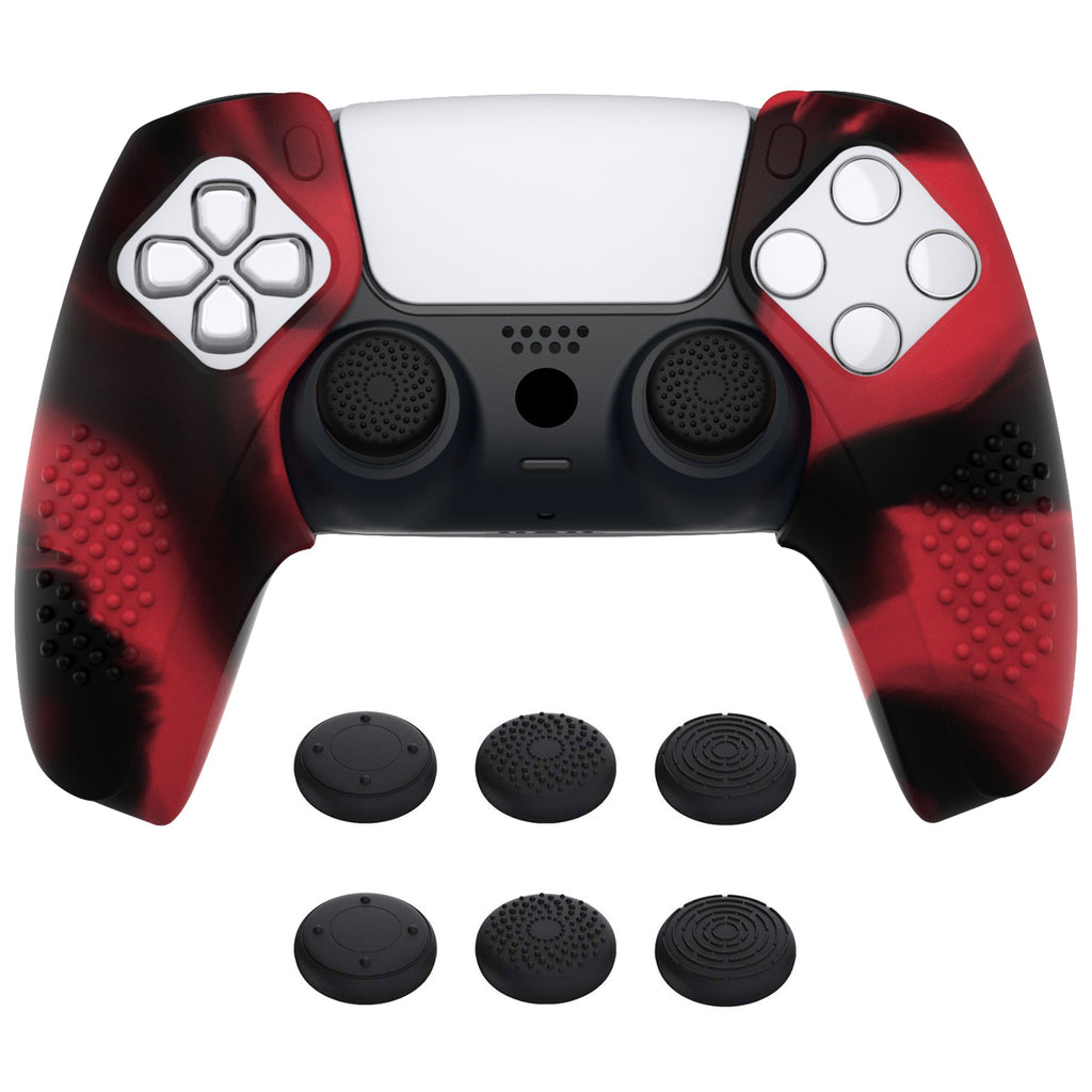 PlayVital 3D Studded Edition Anti-Slip Silicone Cover Skin with Thumb Grip Caps for PS5 Wireless Controller, Compatible with Charging Station - Red & Black PlayVital