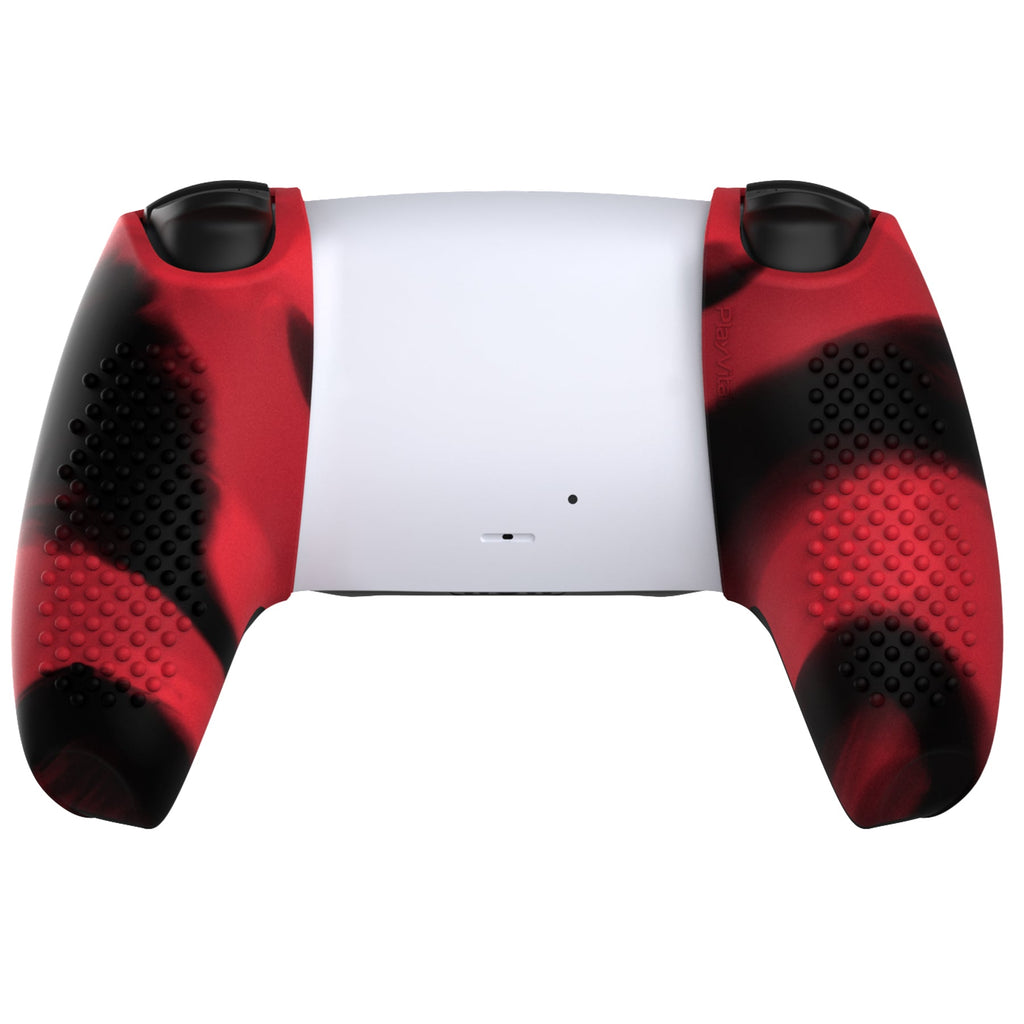 PlayVital 3D Studded Edition Anti-Slip Silicone Cover Skin with Thumb Grip Caps for PS5 Wireless Controller, Compatible with Charging Station - Red & Black PlayVital