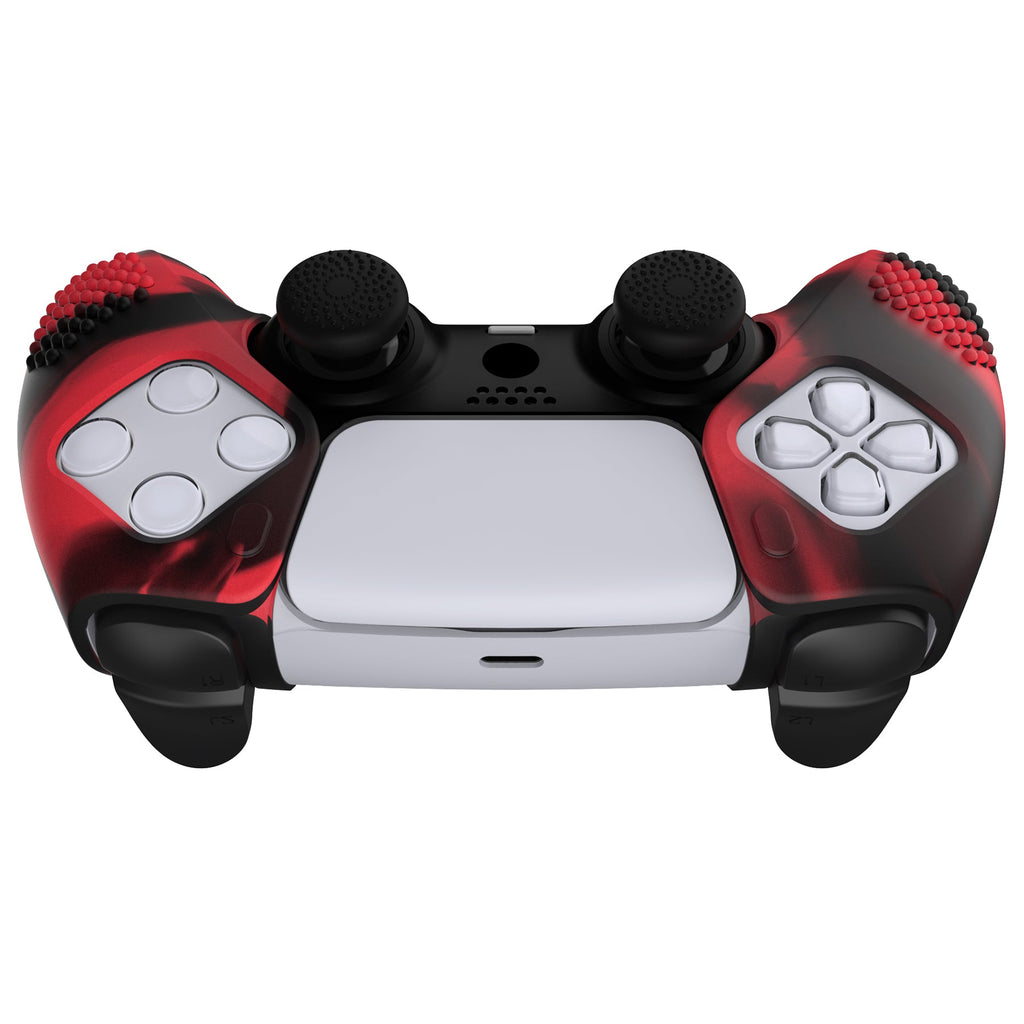 PlayVital 3D Studded Edition Anti-Slip Silicone Cover Skin with Thumb Grip Caps for PS5 Wireless Controller, Compatible with Charging Station - Red & Black PlayVital