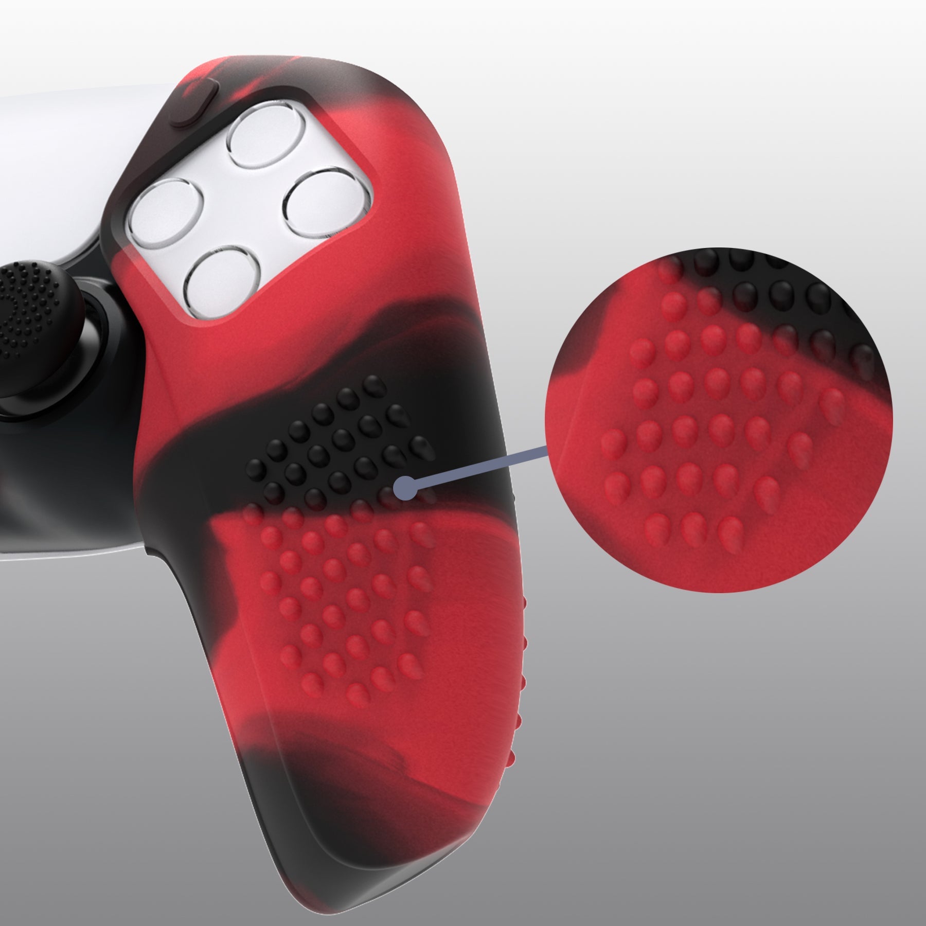 PlayVital 3D Studded Edition Anti-Slip Silicone Cover Skin with Thumb Grip Caps for PS5 Wireless Controller, Compatible with Charging Station - Red & Black PlayVital
