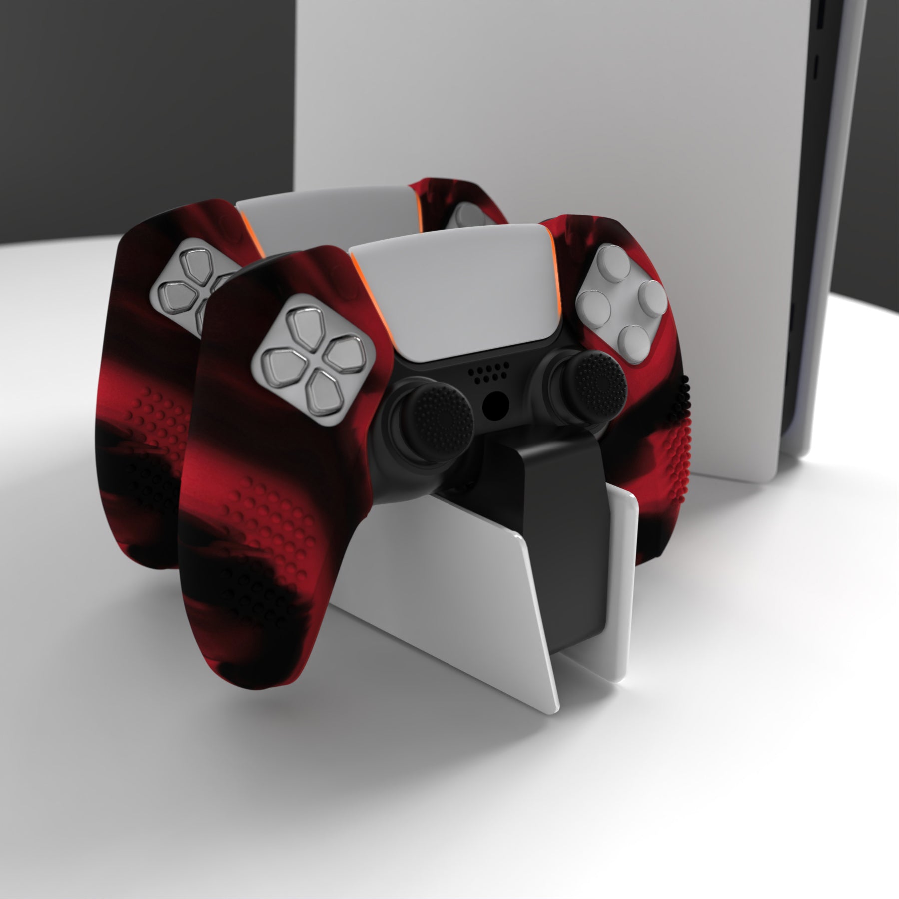 PlayVital 3D Studded Edition Anti-Slip Silicone Cover Skin with Thumb Grip Caps for PS5 Wireless Controller, Compatible with Charging Station - Red & Black PlayVital