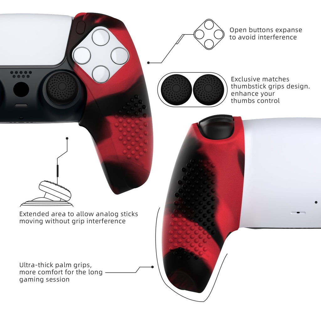 PlayVital 3D Studded Edition Anti-Slip Silicone Cover Skin with Thumb Grip Caps for PS5 Wireless Controller, Compatible with Charging Station - Red & Black PlayVital