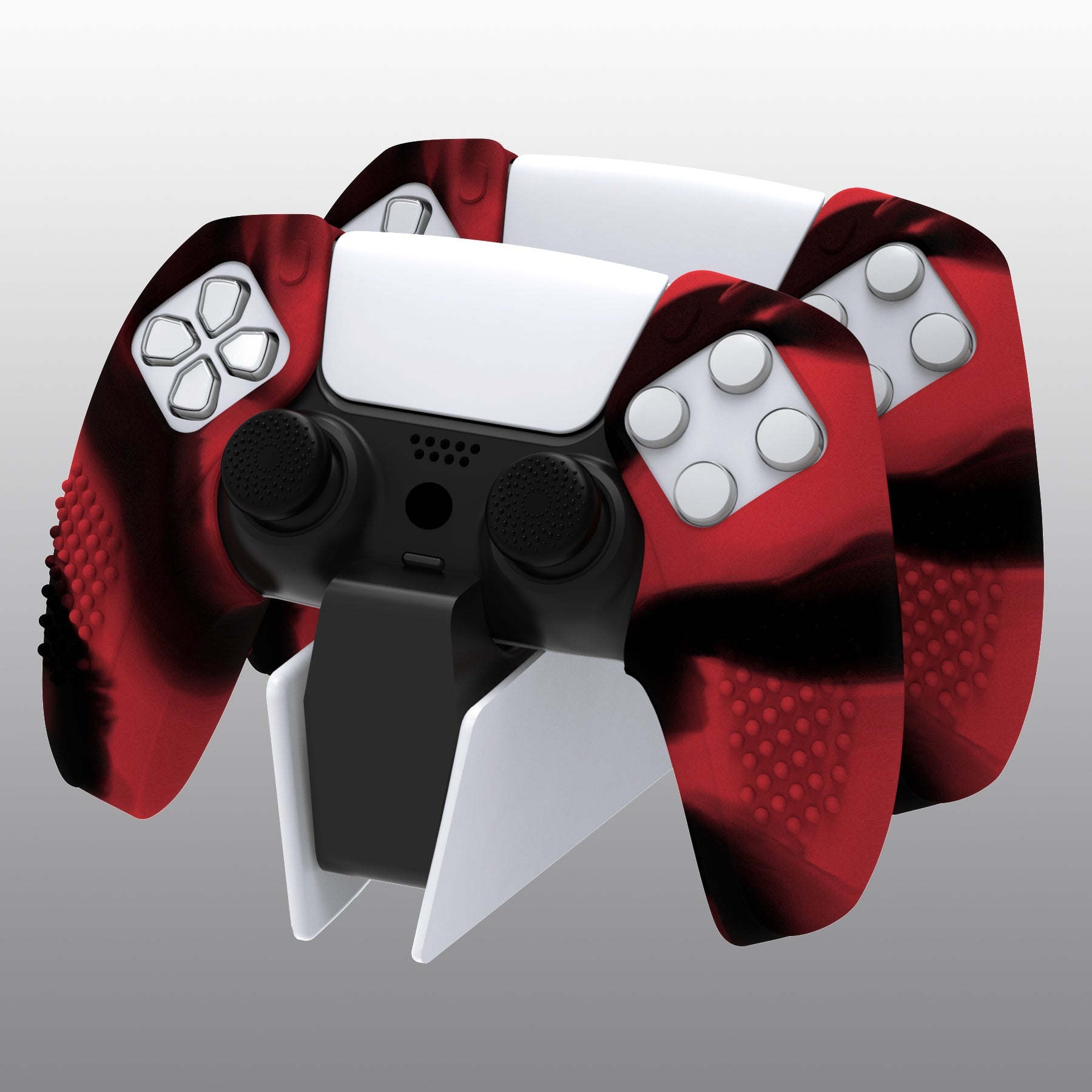 PlayVital 3D Studded Edition Anti-Slip Silicone Cover Skin with Thumb Grip Caps for PS5 Wireless Controller, Compatible with Charging Station - Red & Black PlayVital