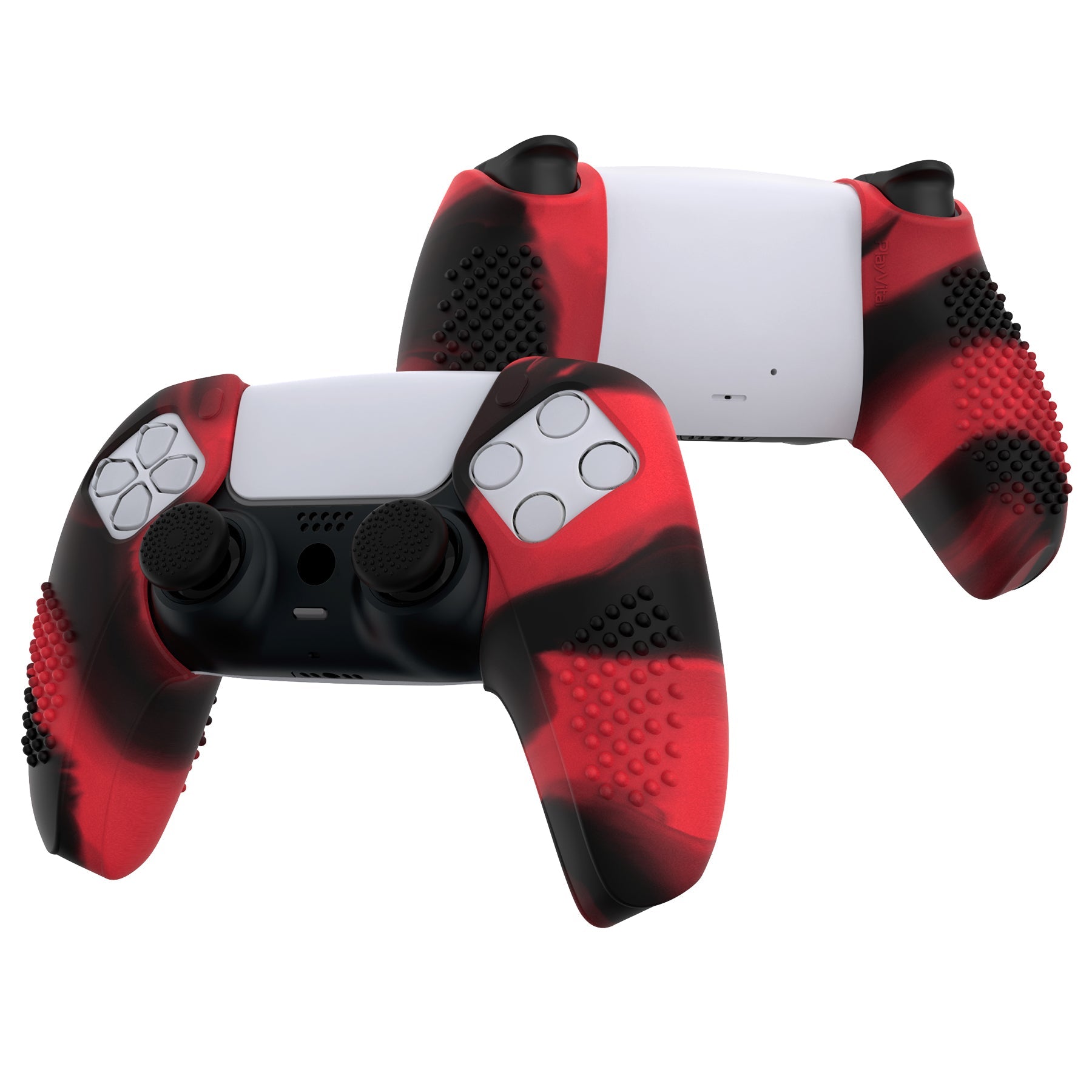 PlayVital 3D Studded Edition Anti-Slip Silicone Cover Skin with Thumb Grip Caps for PS5 Wireless Controller, Compatible with Charging Station - Red & Black PlayVital