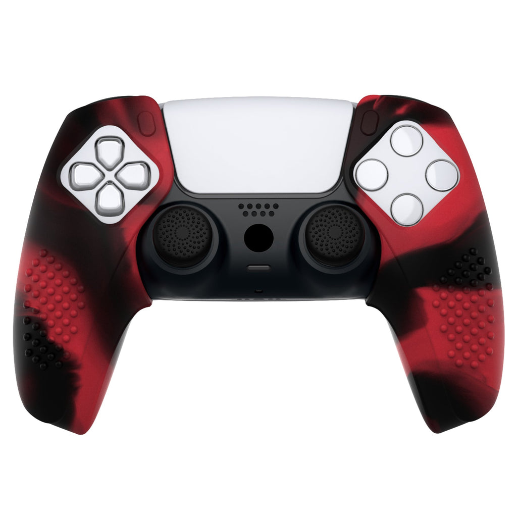 PlayVital 3D Studded Edition Anti-Slip Silicone Cover Skin with Thumb Grip Caps for PS5 Wireless Controller, Compatible with Charging Station - Red & Black PlayVital