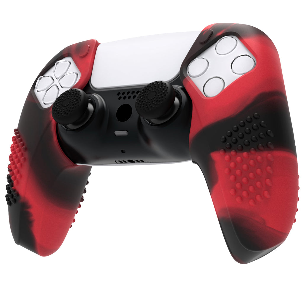 PlayVital 3D Studded Edition Anti-Slip Silicone Cover Skin with Thumb Grip Caps for PS5 Wireless Controller, Compatible with Charging Station - Red & Black PlayVital