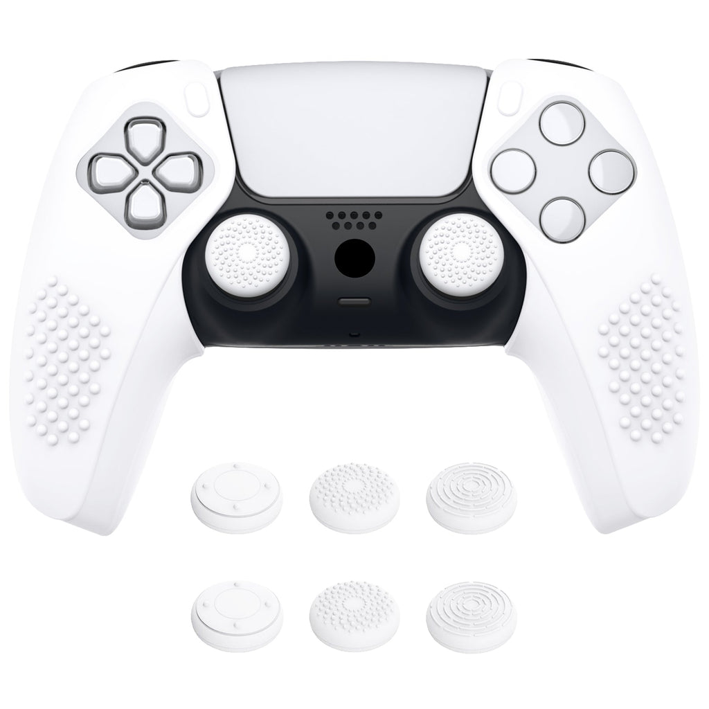 PlayVital 3D Studded Edition Anti-Slip Silicone Cover Skin with Thumb Grip Caps for PS5 Wireless Controller, Compatible with Charging Station - White PlayVital