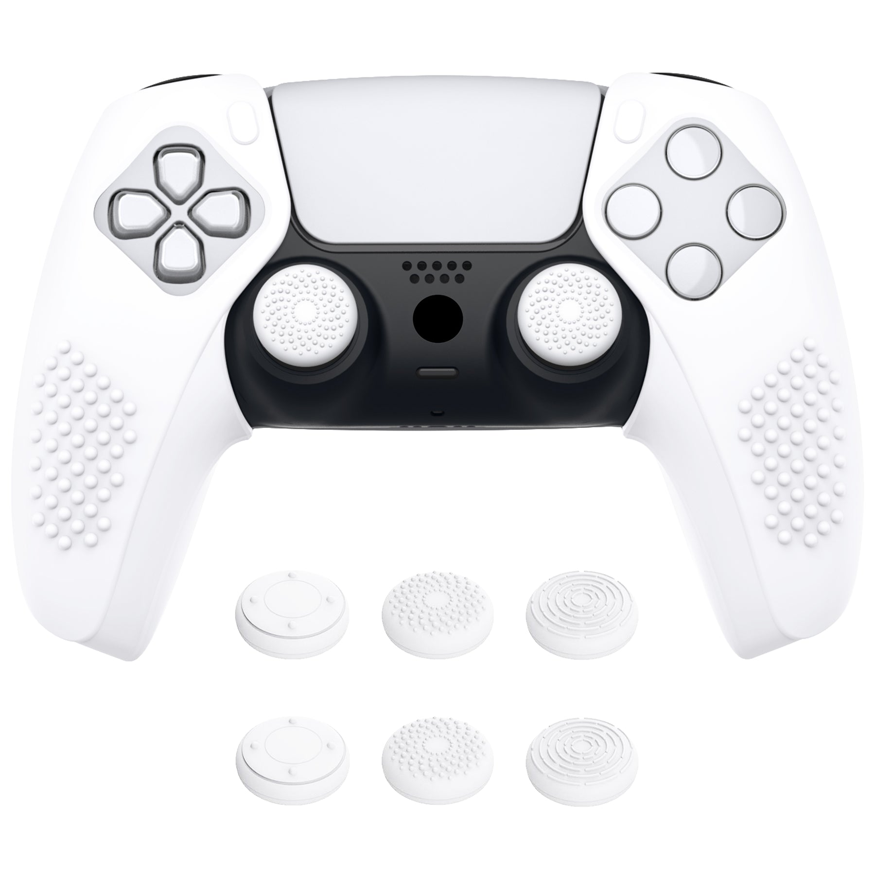 PlayVital 3D Studded Edition Anti-Slip Silicone Cover Skin with Thumb Grip Caps for PS5 Wireless Controller, Compatible with Charging Station - White PlayVital