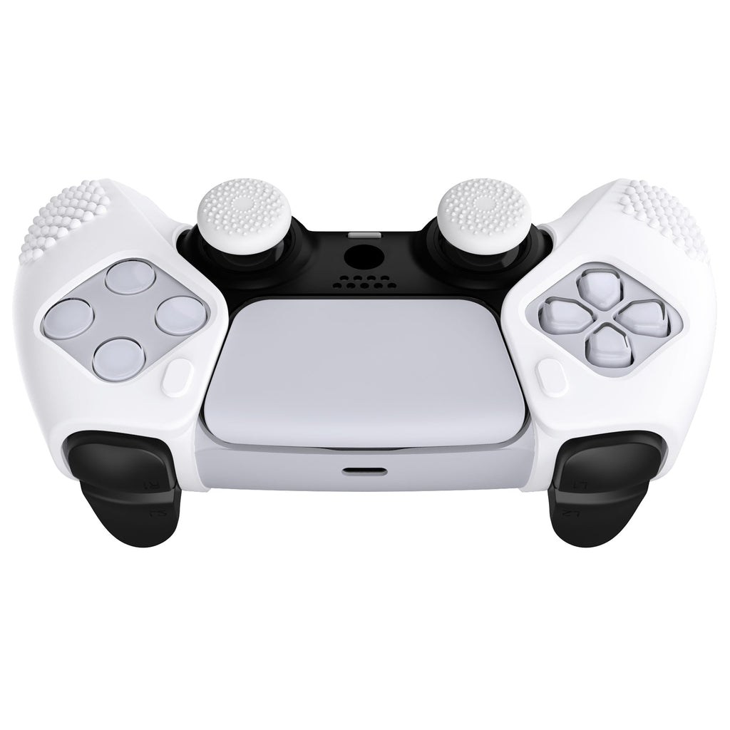 PlayVital 3D Studded Edition Anti-Slip Silicone Cover Skin with Thumb Grip Caps for PS5 Wireless Controller, Compatible with Charging Station - White PlayVital