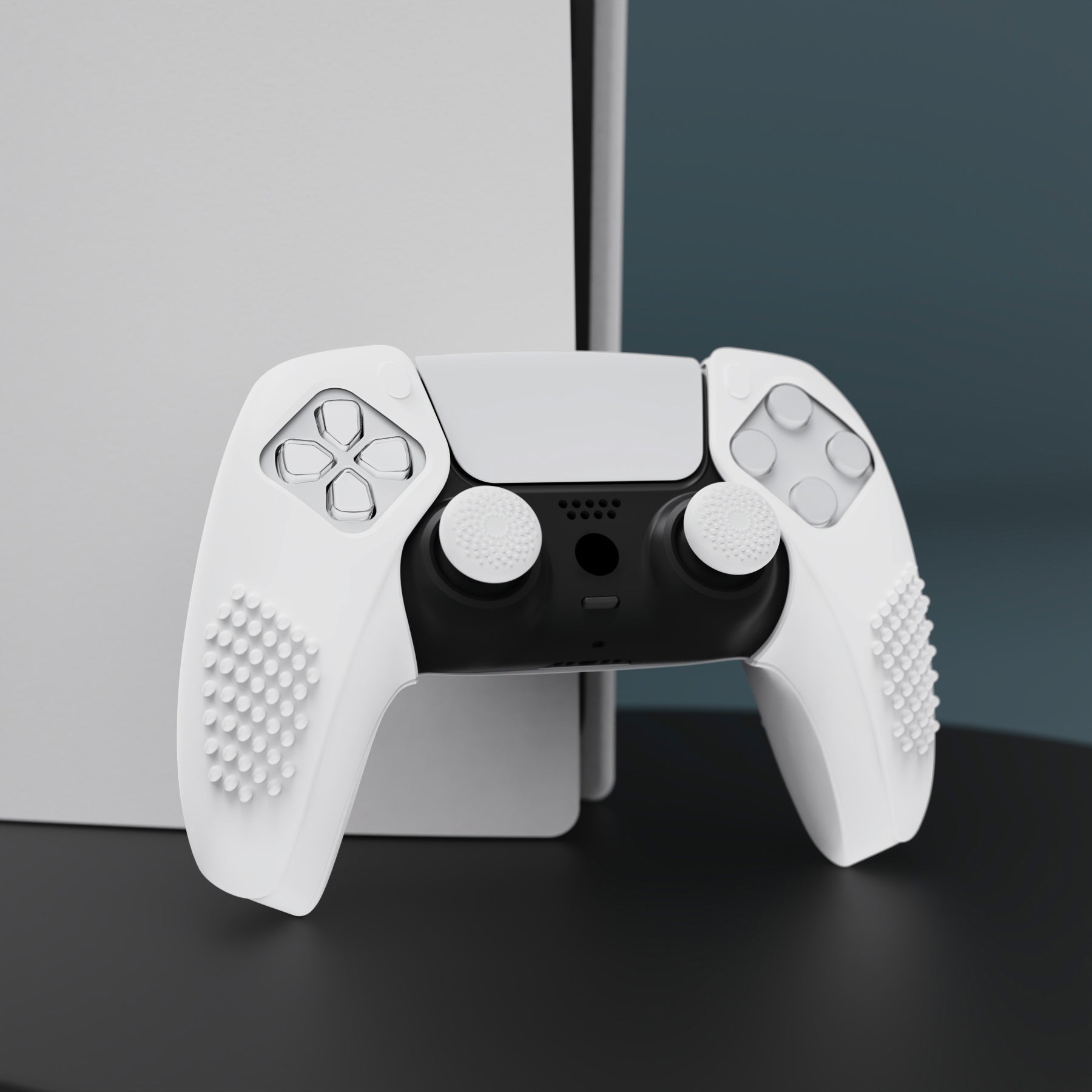 PlayVital 3D Studded Edition Anti-Slip Silicone Cover Skin with Thumb Grip Caps for PS5 Wireless Controller, Compatible with Charging Station - White PlayVital