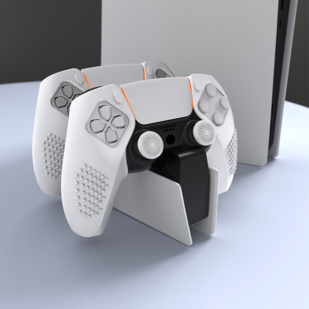 PlayVital 3D Studded Edition Anti-Slip Silicone Cover Skin with Thumb Grip Caps for PS5 Wireless Controller, Compatible with Charging Station - White PlayVital
