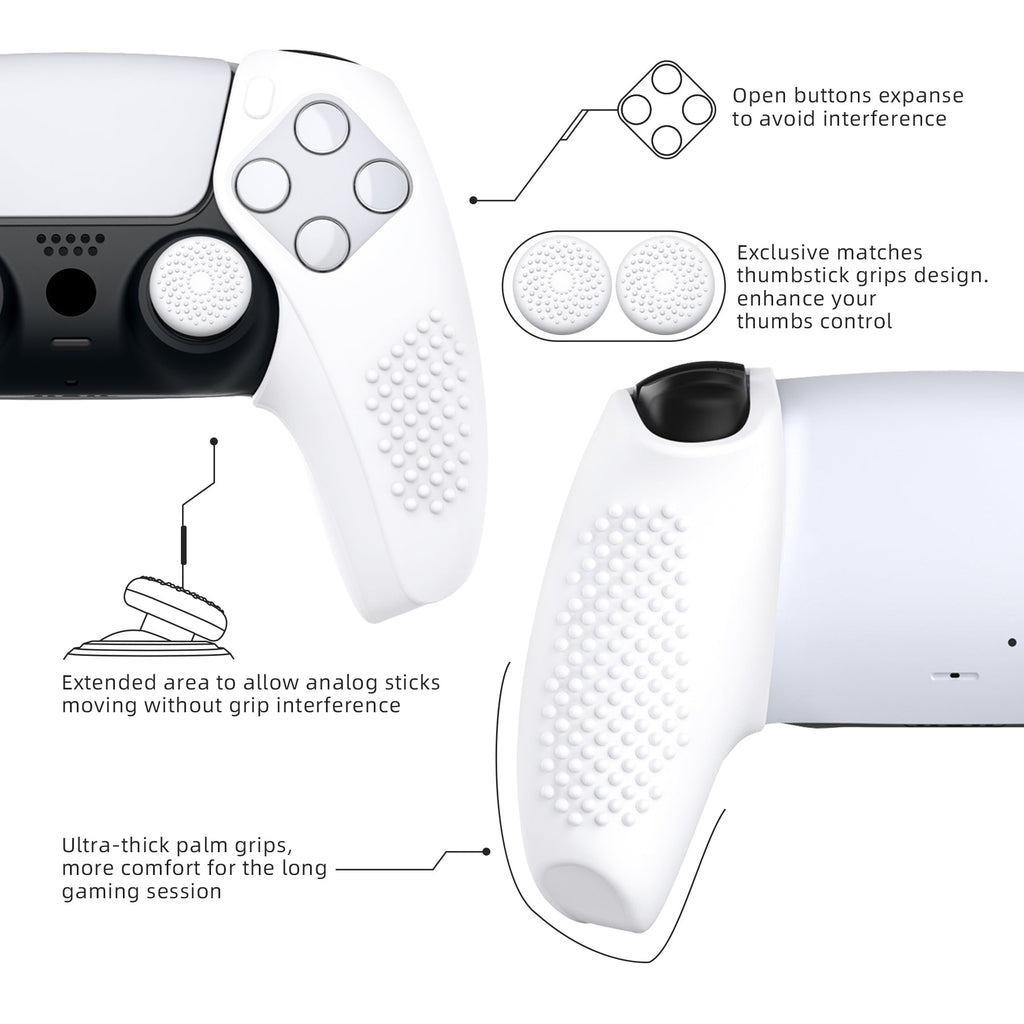 PlayVital 3D Studded Edition Anti-Slip Silicone Cover Skin with Thumb Grip Caps for PS5 Wireless Controller, Compatible with Charging Station - White PlayVital