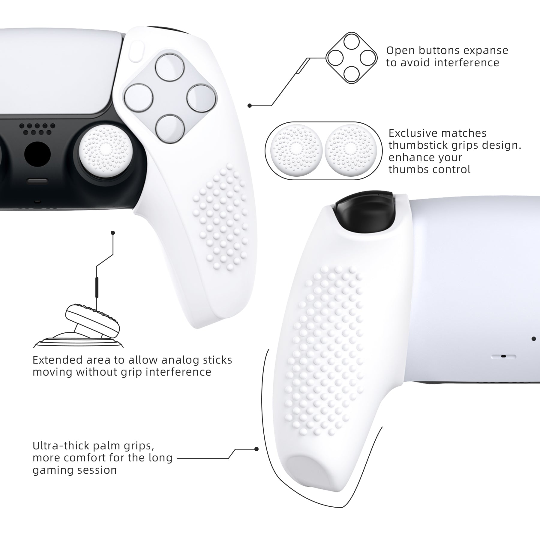 PlayVital 3D Studded Edition Anti-Slip Silicone Cover Skin with Thumb Grip Caps for PS5 Wireless Controller, Compatible with Charging Station - White PlayVital