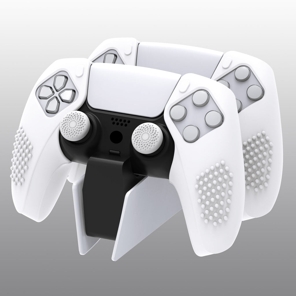 PlayVital 3D Studded Edition Anti-Slip Silicone Cover Skin with Thumb Grip Caps for PS5 Wireless Controller, Compatible with Charging Station - White PlayVital