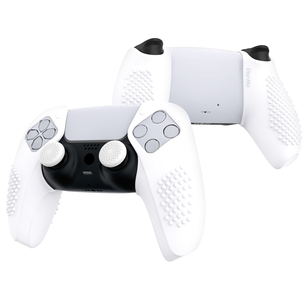 PlayVital 3D Studded Edition Anti-Slip Silicone Cover Skin with Thumb Grip Caps for PS5 Wireless Controller, Compatible with Charging Station - White PlayVital