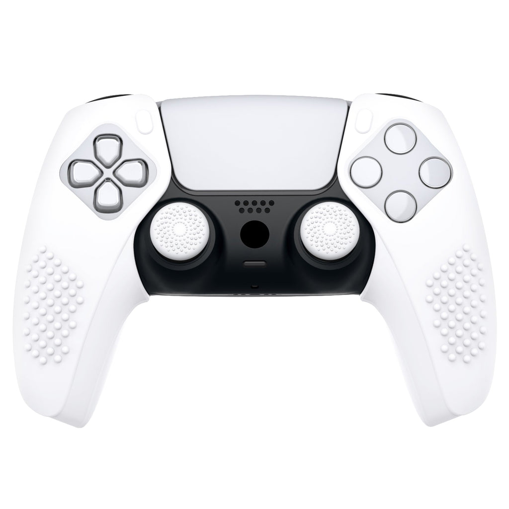 PlayVital 3D Studded Edition Anti-Slip Silicone Cover Skin with Thumb Grip Caps for PS5 Wireless Controller, Compatible with Charging Station - White PlayVital