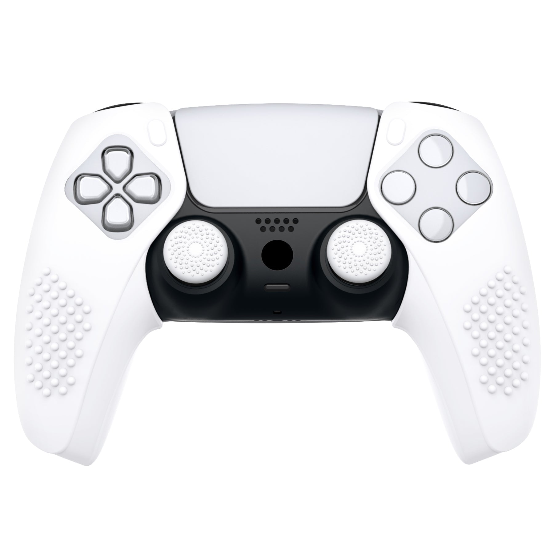 PlayVital 3D Studded Edition Anti-Slip Silicone Cover Skin with Thumb Grip Caps for PS5 Wireless Controller, Compatible with Charging Station - White PlayVital