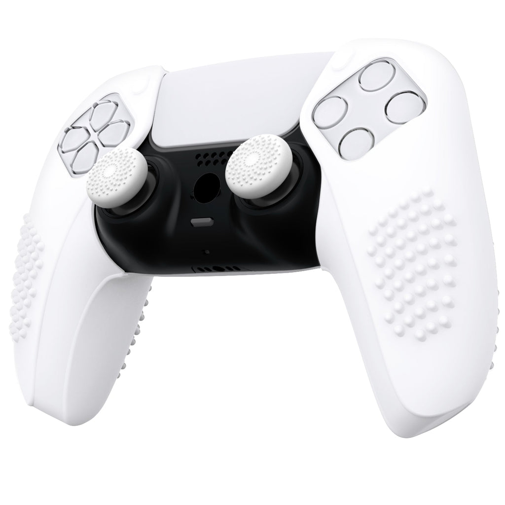 PlayVital 3D Studded Edition Anti-Slip Silicone Cover Skin with Thumb Grip Caps for PS5 Wireless Controller, Compatible with Charging Station - White PlayVital