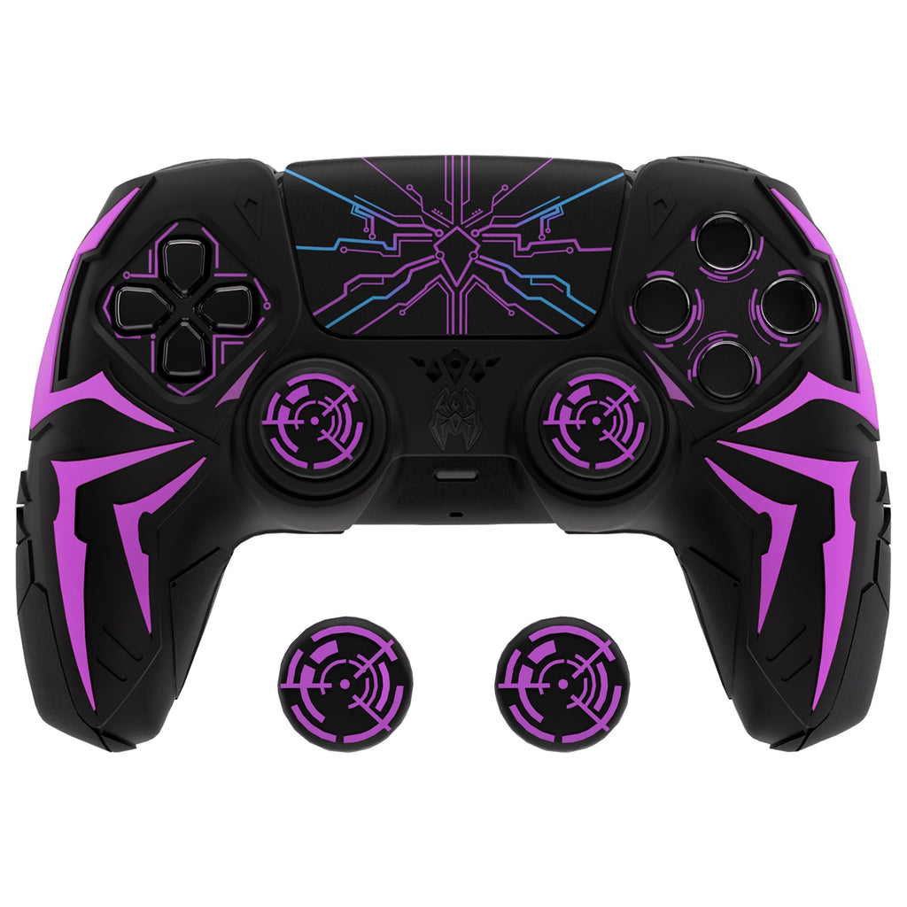 PlayVital Cyber Spider Design Silicone Case for PS5 Controller with 2 Thumb Grips and 6 Sticker, Compatible with Charging Dock - Black & Purple PlayVital