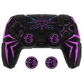 PlayVital Cyber Spider Design Silicone Case for PS5 Controller with 2 Thumb Grips and 6 Sticker, Compatible with Charging Dock - Black & Purple PlayVital