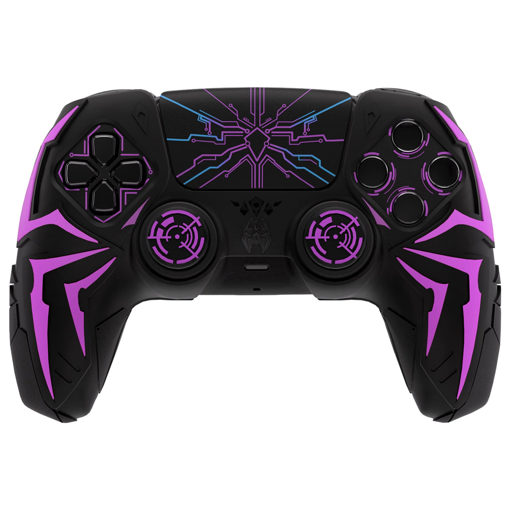 PlayVital Cyber Spider Design Silicone Case for PS5 Controller with 2 Thumb Grips and 6 Sticker, Compatible with Charging Dock - Black & Purple PlayVital