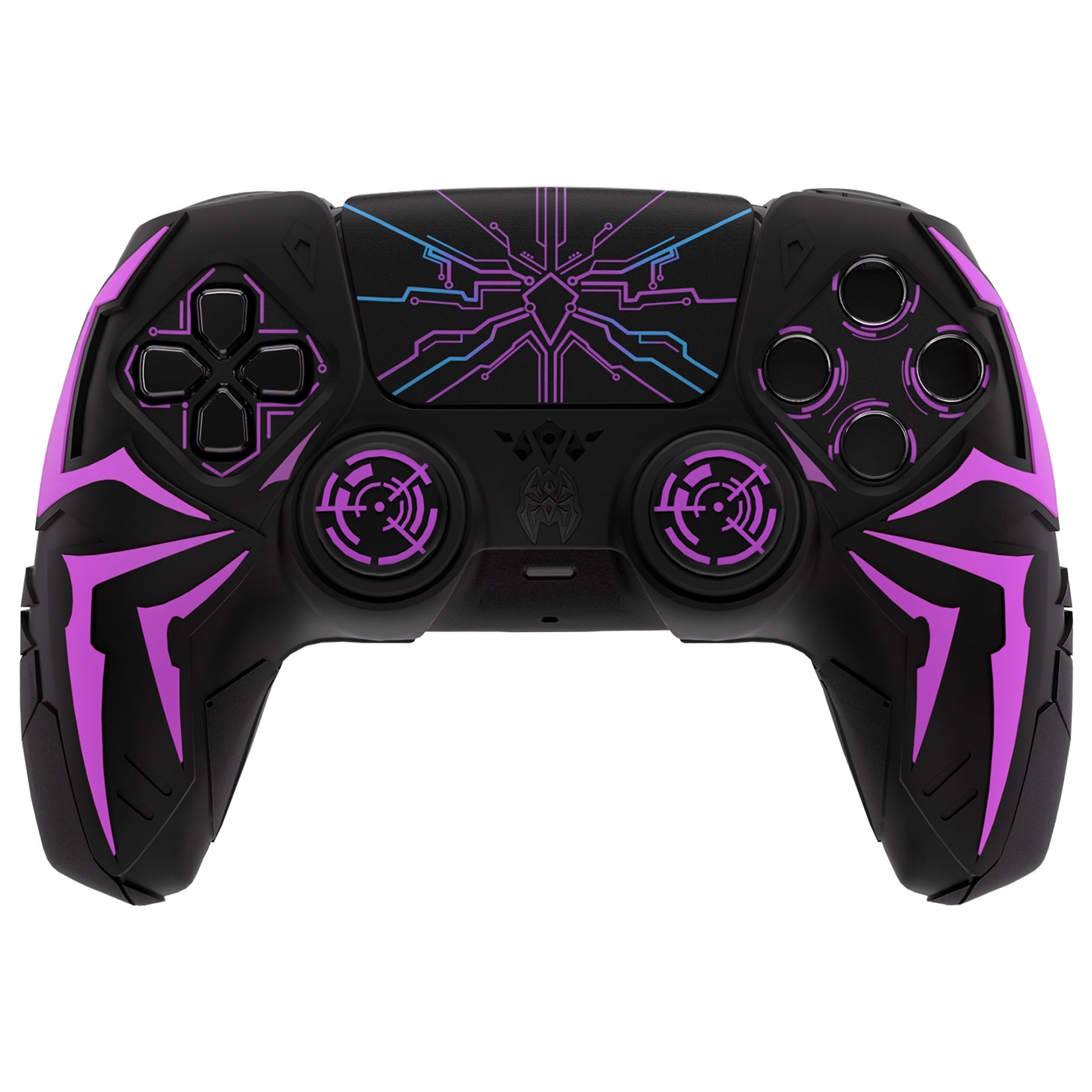 PlayVital Cyber Spider Design Silicone Case for PS5 Controller with 2 Thumb Grips and 6 Sticker, Compatible with Charging Dock - Black & Purple PlayVital
