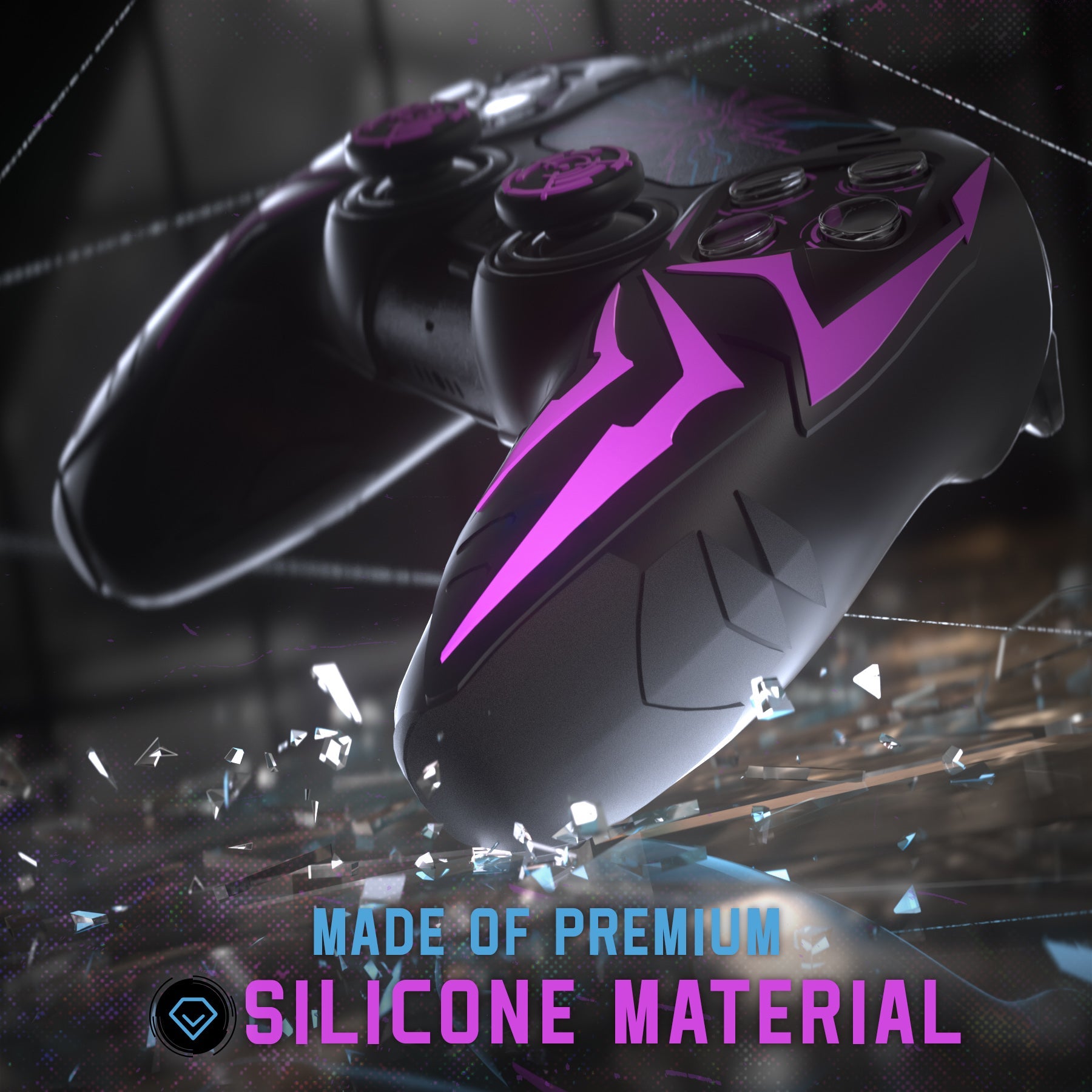 PlayVital Cyber Spider Design Silicone Case for PS5 Controller with 2 Thumb Grips and 6 Sticker, Compatible with Charging Dock - Black & Purple PlayVital