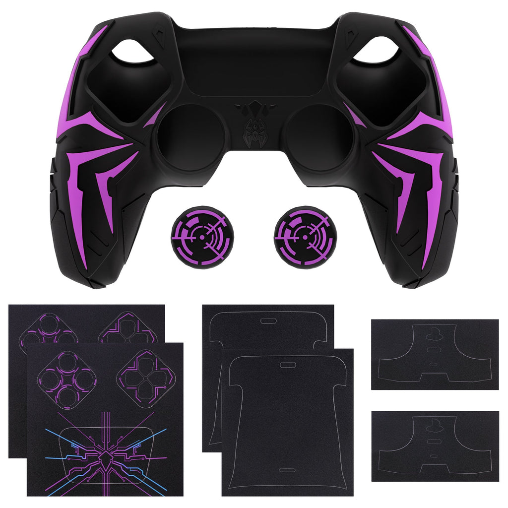 PlayVital Cyber Spider Design Silicone Case for PS5 Controller with 2 Thumb Grips and 6 Sticker, Compatible with Charging Dock - Black & Purple PlayVital