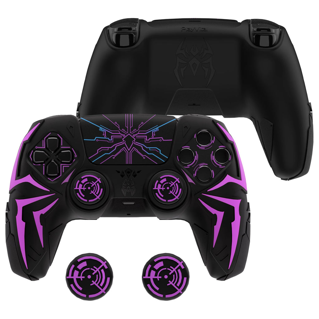 PlayVital Cyber Spider Design Silicone Case for PS5 Controller with 2 Thumb Grips and 6 Sticker, Compatible with Charging Dock - Black & Purple PlayVital