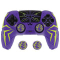 PlayVital Cyber Spider Design Silicone Case for PS5 Controller with 2 Thumb Grips and 6 Sticker, Compatible with Charging Dock - Purple & Green PlayVital