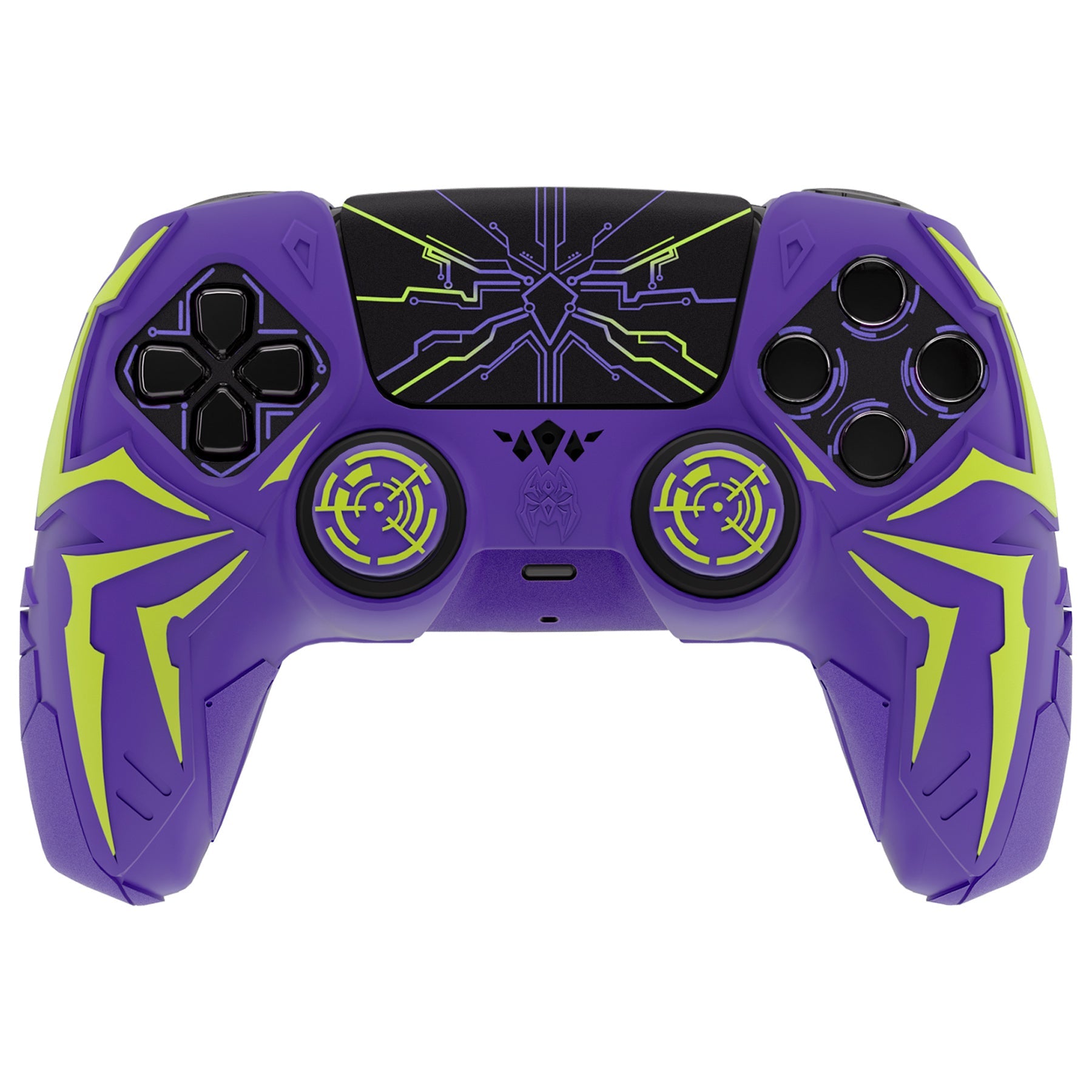 PlayVital Cyber Spider Design Silicone Case for PS5 Controller with 2 Thumb Grips and 6 Sticker, Compatible with Charging Dock - Purple & Green PlayVital