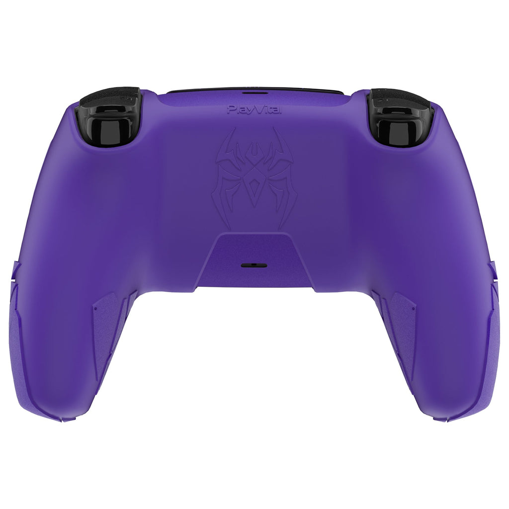 PlayVital Cyber Spider Design Silicone Case for PS5 Controller with 2 Thumb Grips and 6 Sticker, Compatible with Charging Dock - Purple & Green PlayVital