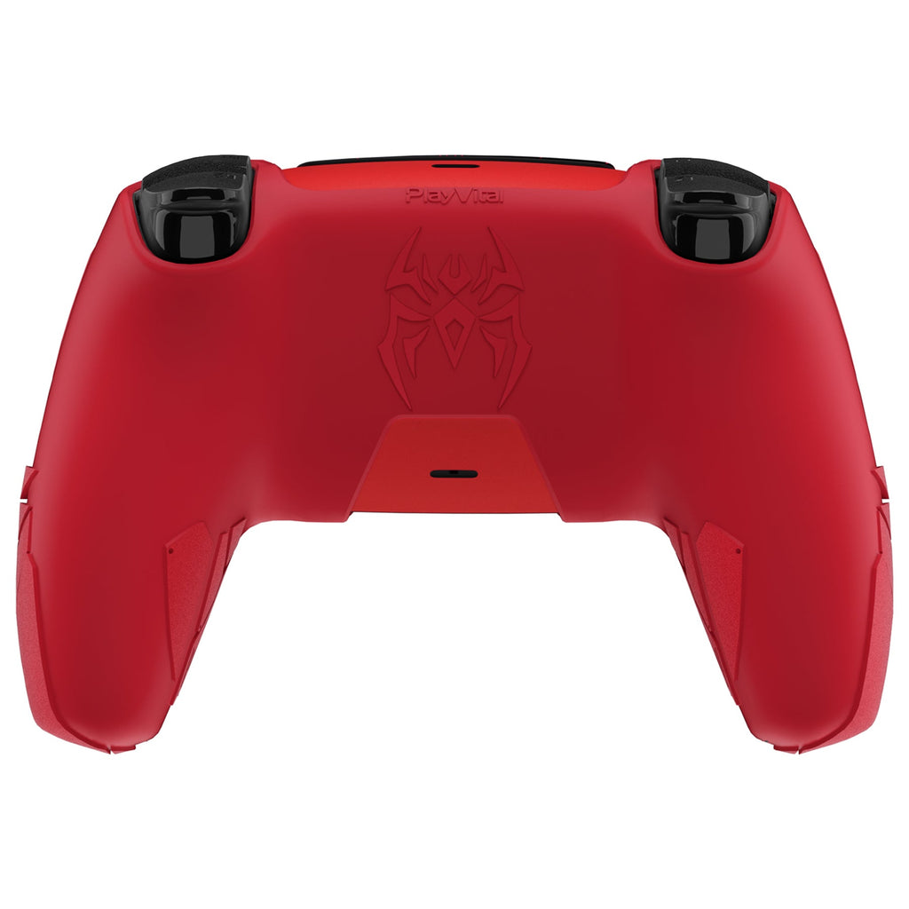 PlayVital Cyber Spider Design Silicone Case for PS5 Controller with 2 Thumb Grips and 6 Sticker, Compatible with Charging Dock - Red & Black PlayVital