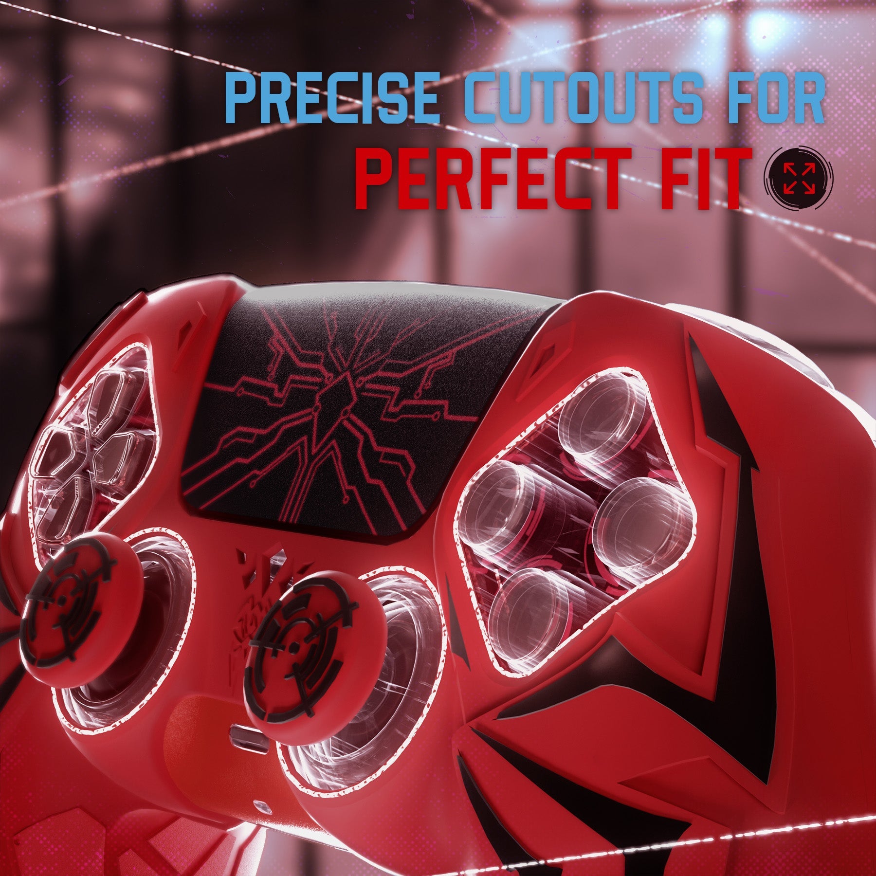 PlayVital Cyber Spider Design Silicone Case for PS5 Controller with 2 Thumb Grips and 6 Sticker, Compatible with Charging Dock - Red & Black PlayVital