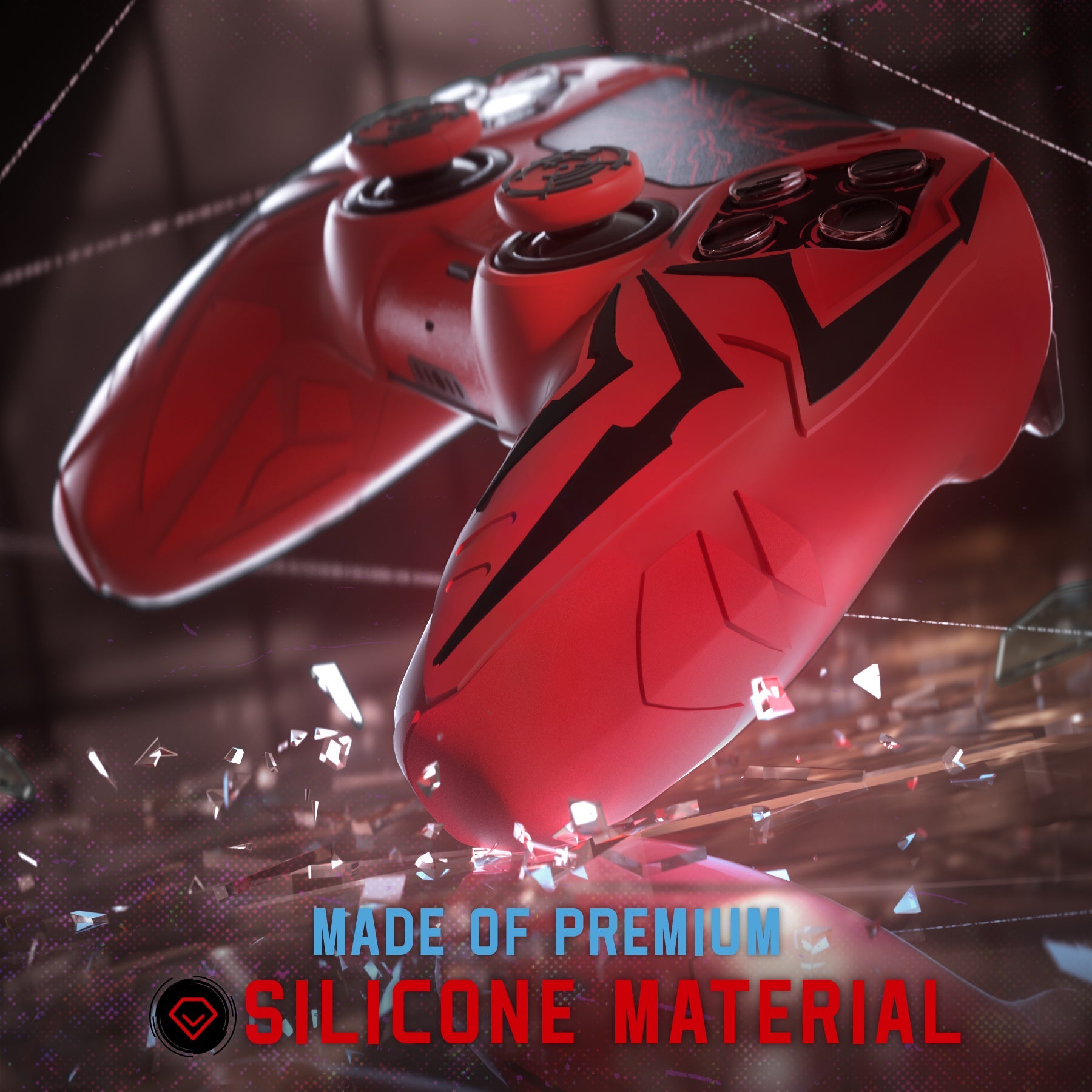 PlayVital Cyber Spider Design Silicone Case for PS5 Controller with 2 Thumb Grips and 6 Sticker, Compatible with Charging Dock - Red & Black PlayVital