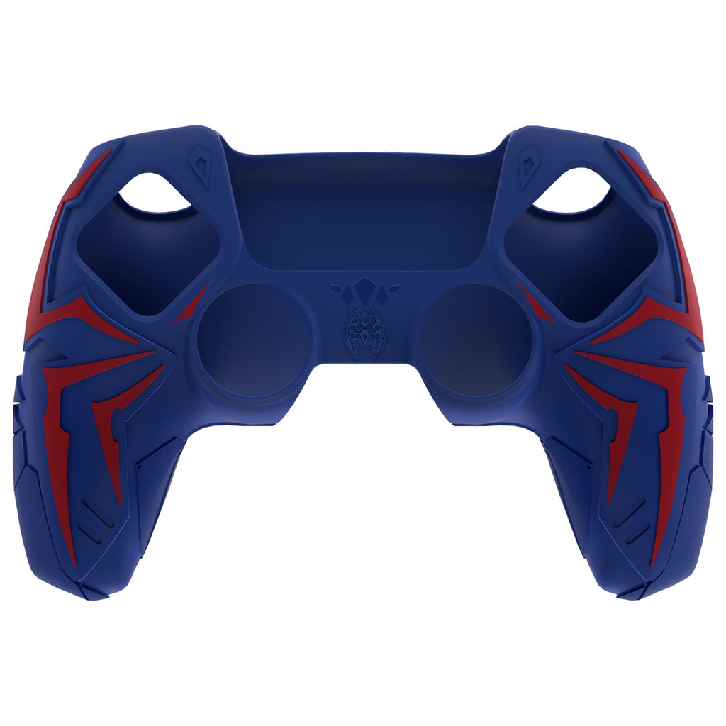 PlayVital Cyber Spider Design Silicone Case for PS5 Controller with 2 Thumb Grips and 6 Sticker, Compatible with Charging Dock - Red & Blue PlayVital