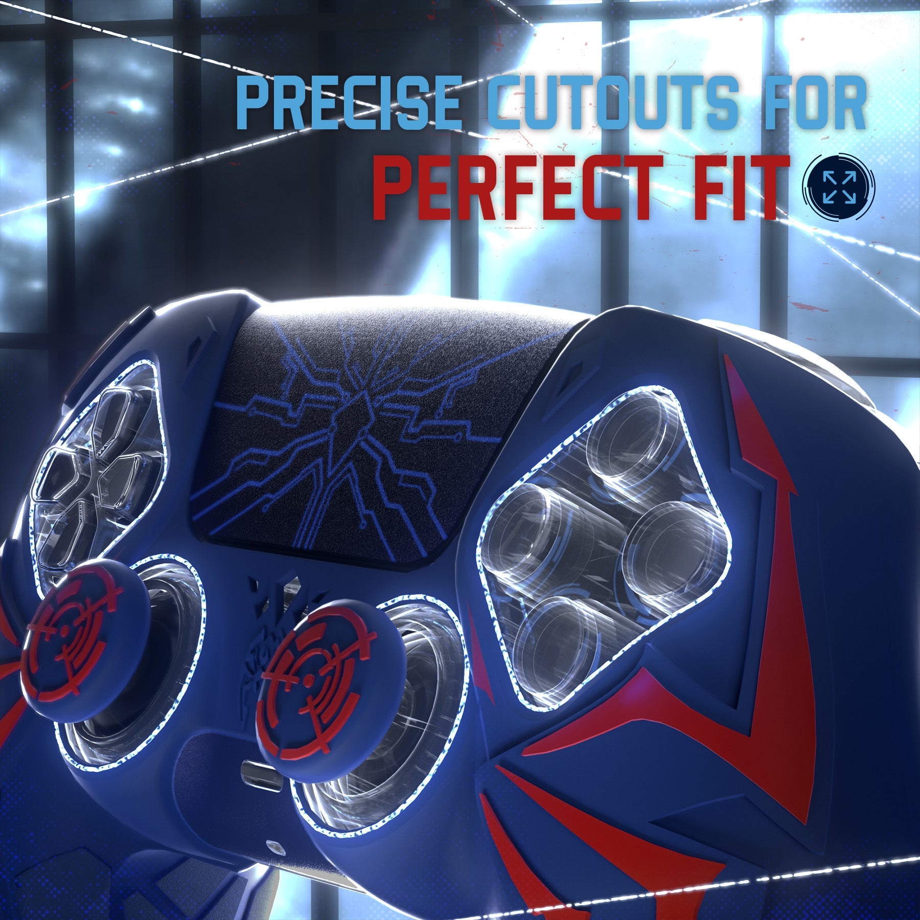 PlayVital Cyber Spider Design Silicone Case for PS5 Controller with 2 Thumb Grips and 6 Sticker, Compatible with Charging Dock - Red & Blue PlayVital