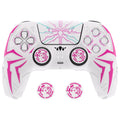 PlayVital Cyber Spider Design Silicone Case for PS5 Controller with 2 Thumb Grips and 6 Sticker, Compatible with Charging Dock - White & Pink PlayVital