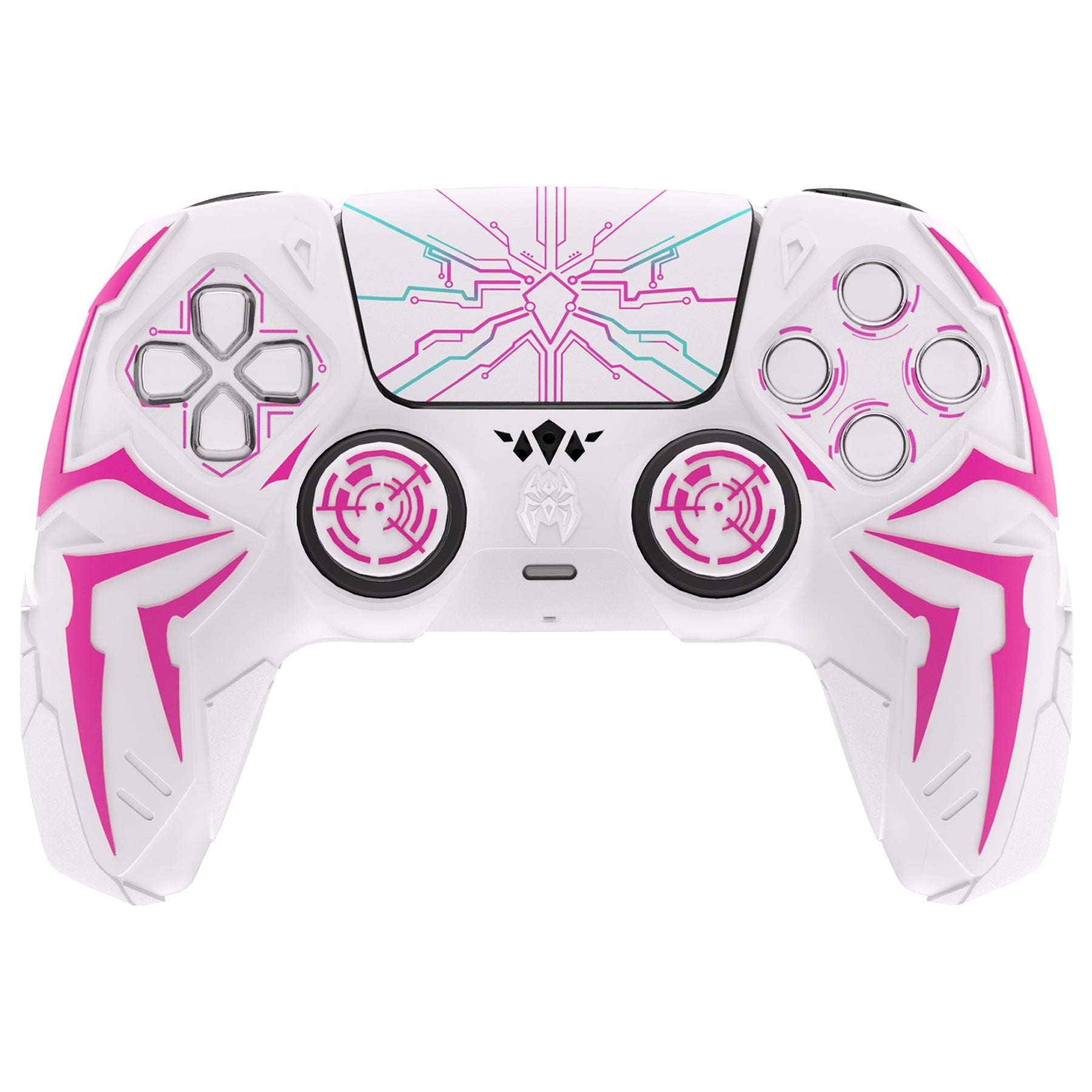PlayVital Cyber Spider Design Silicone Case for PS5 Controller with 2 Thumb Grips and 6 Sticker, Compatible with Charging Dock - White & Pink PlayVital