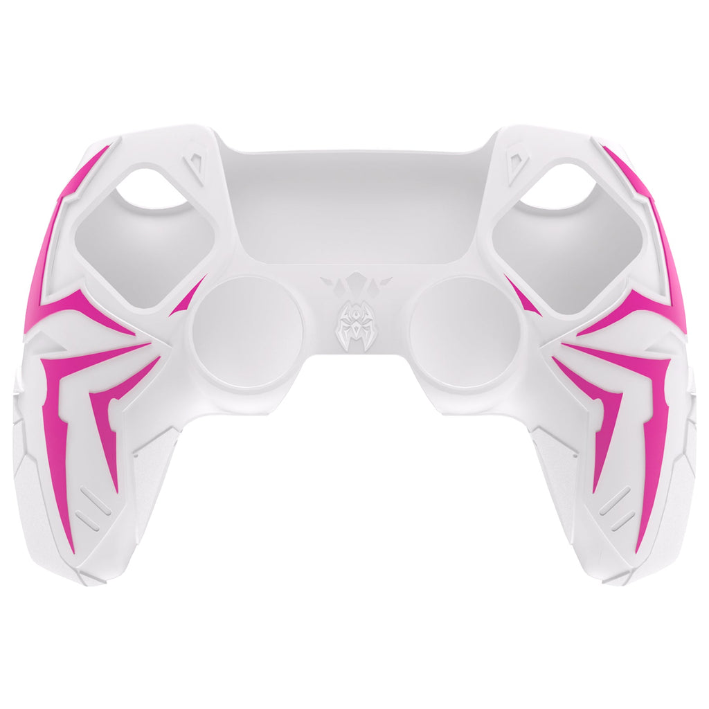 PlayVital Cyber Spider Design Silicone Case for PS5 Controller with 2 Thumb Grips and 6 Sticker, Compatible with Charging Dock - White & Pink PlayVital