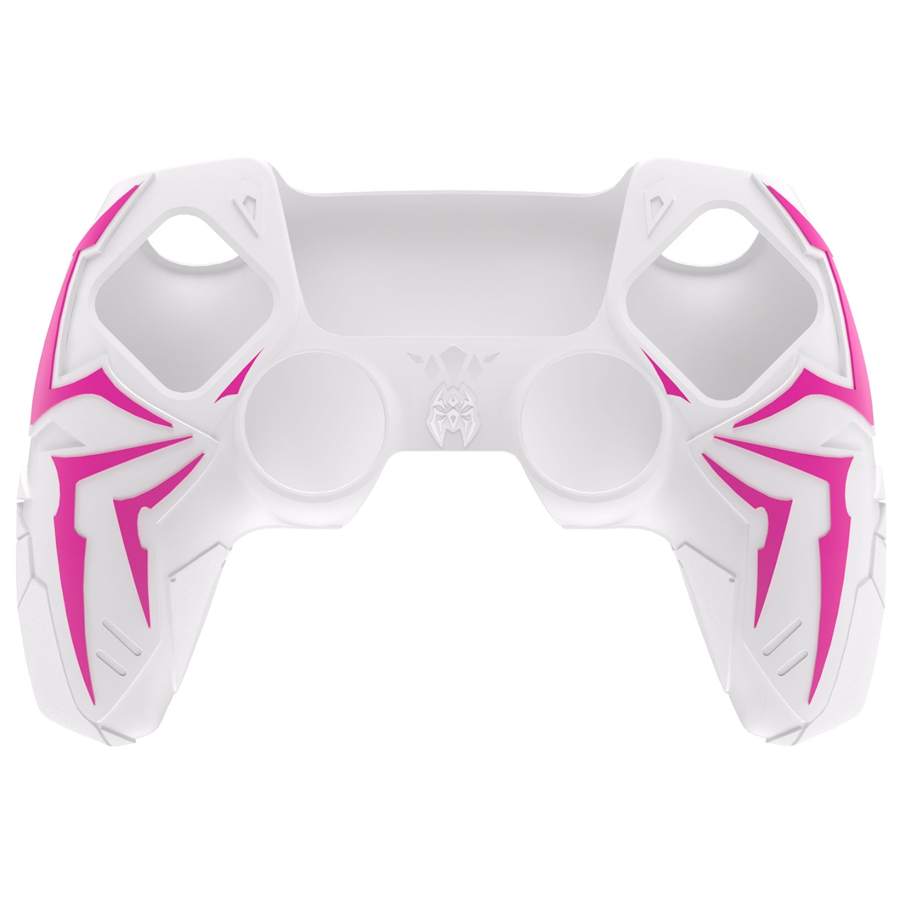 PlayVital Cyber Spider Design Silicone Case for PS5 Controller with 2 Thumb Grips and 6 Sticker, Compatible with Charging Dock - White & Pink PlayVital