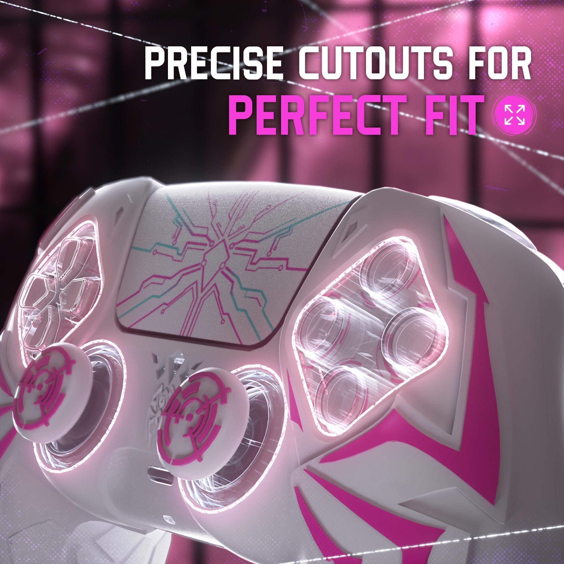 PlayVital Cyber Spider Design Silicone Case for PS5 Controller with 2 Thumb Grips and 6 Sticker, Compatible with Charging Dock - White & Pink PlayVital