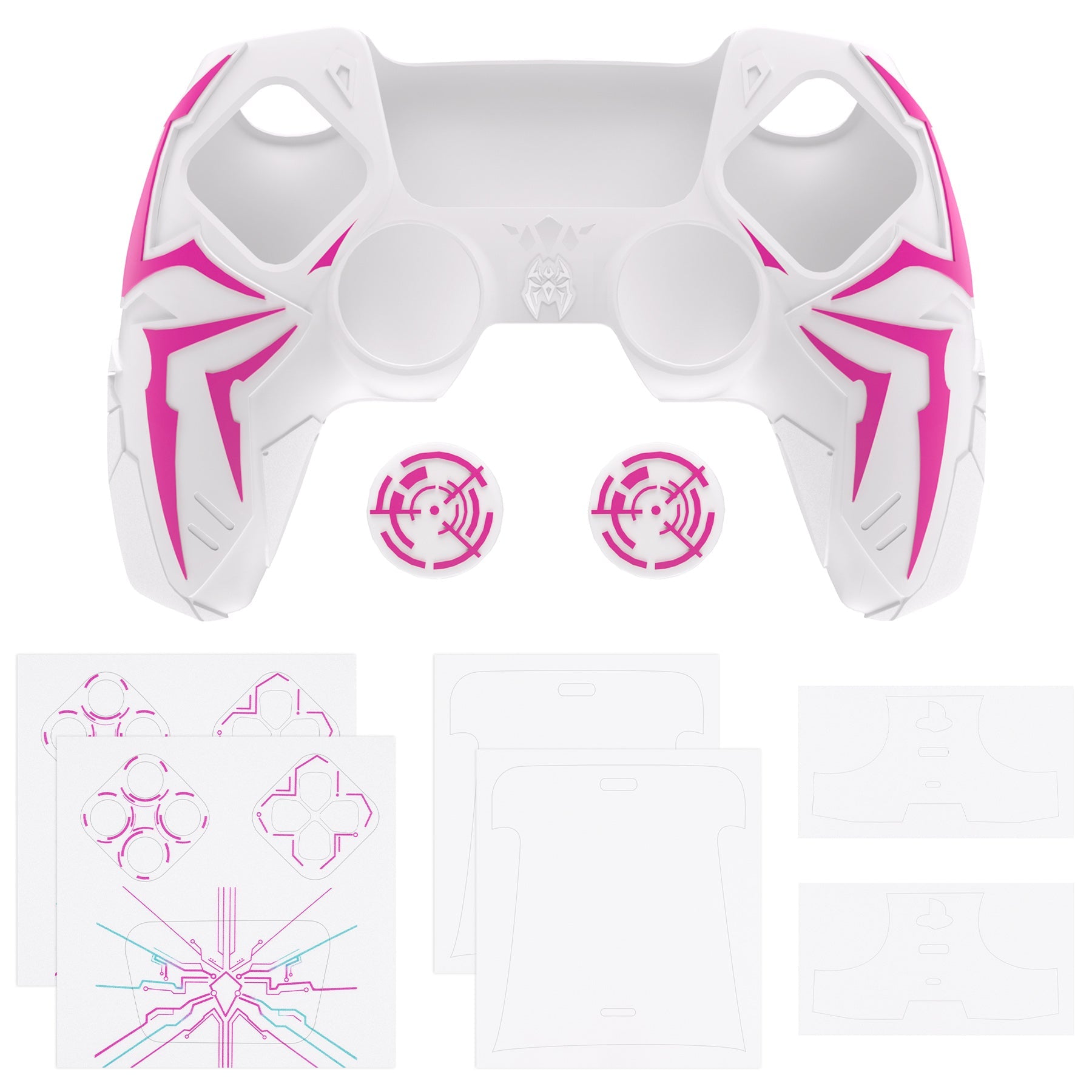 PlayVital Cyber Spider Design Silicone Case for PS5 Controller with 2 Thumb Grips and 6 Sticker, Compatible with Charging Dock - White & Pink PlayVital