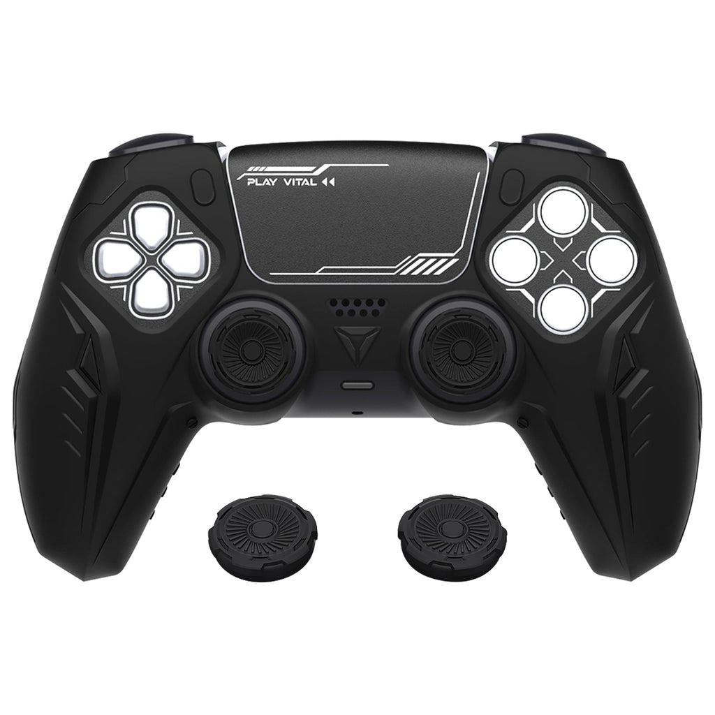 PlayVital Futuristic CyberMech Design Silicone Grip Skin with Thumb Grips for PS5 Wireless Controller, Compatible with PS5 Official Charging Dock - Black PlayVital